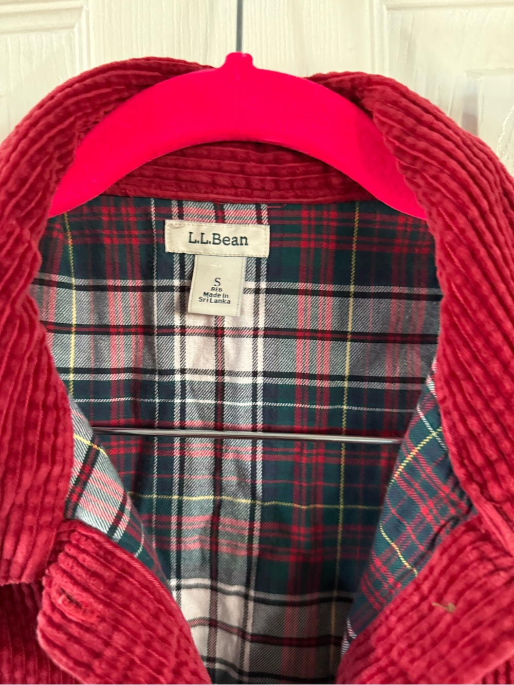L.L. Bean Women’s Red Corduroy Button-Down Shirt with Plaid Lining - Picture 3 of 5